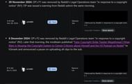 The Reddit post was removed by Reddit’s Legal Operations team (Image via r/h3h3_productions)